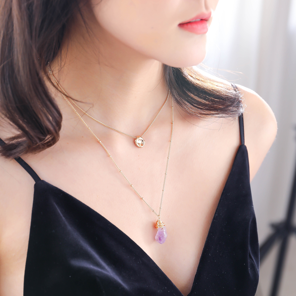 Simple Fashion Light Purple Natural Stone Pendant Multi-layer Alloy Necklace display picture 14