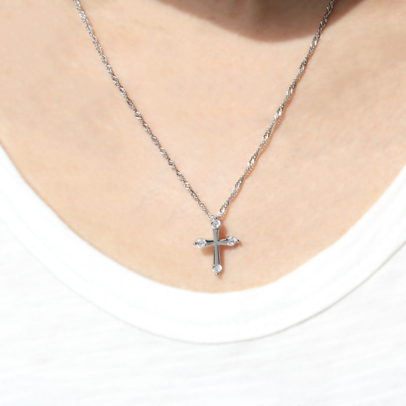 Simple Fashion White Zircon Cross Pendant Copper Necklace display picture 3
