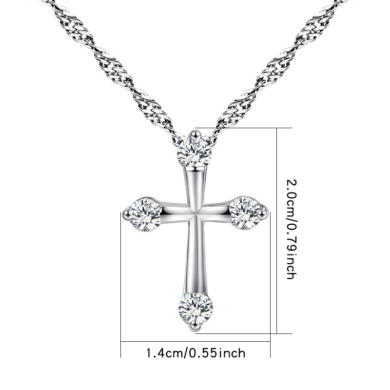 Simple Fashion White Zircon Cross Pendant Copper Necklace display picture 2