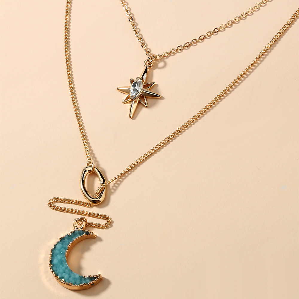 Creative Fashion Horse Eye Sun Clavicle Chain Resin Tassel Moon Alloy Necklace display picture 4