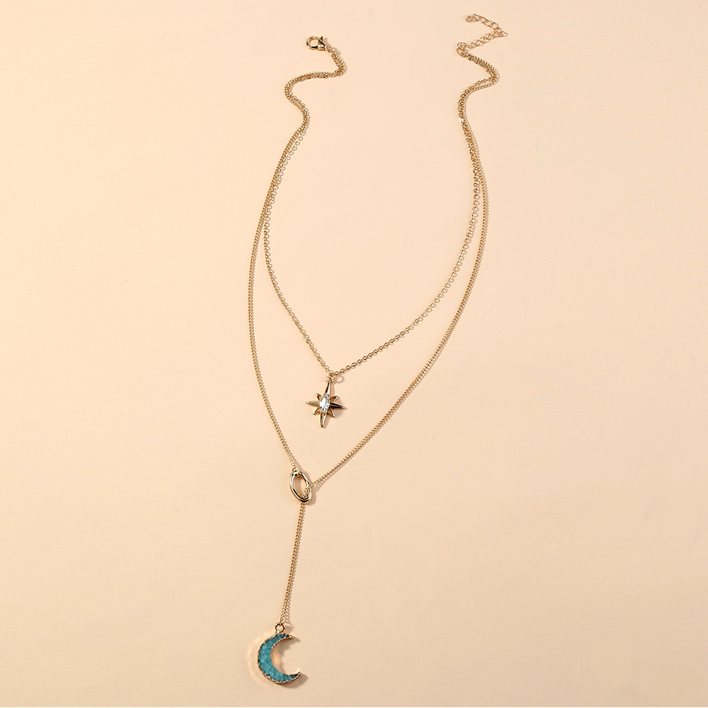 Creative Fashion Horse Eye Sun Clavicle Chain Resin Tassel Moon Alloy Necklace display picture 2