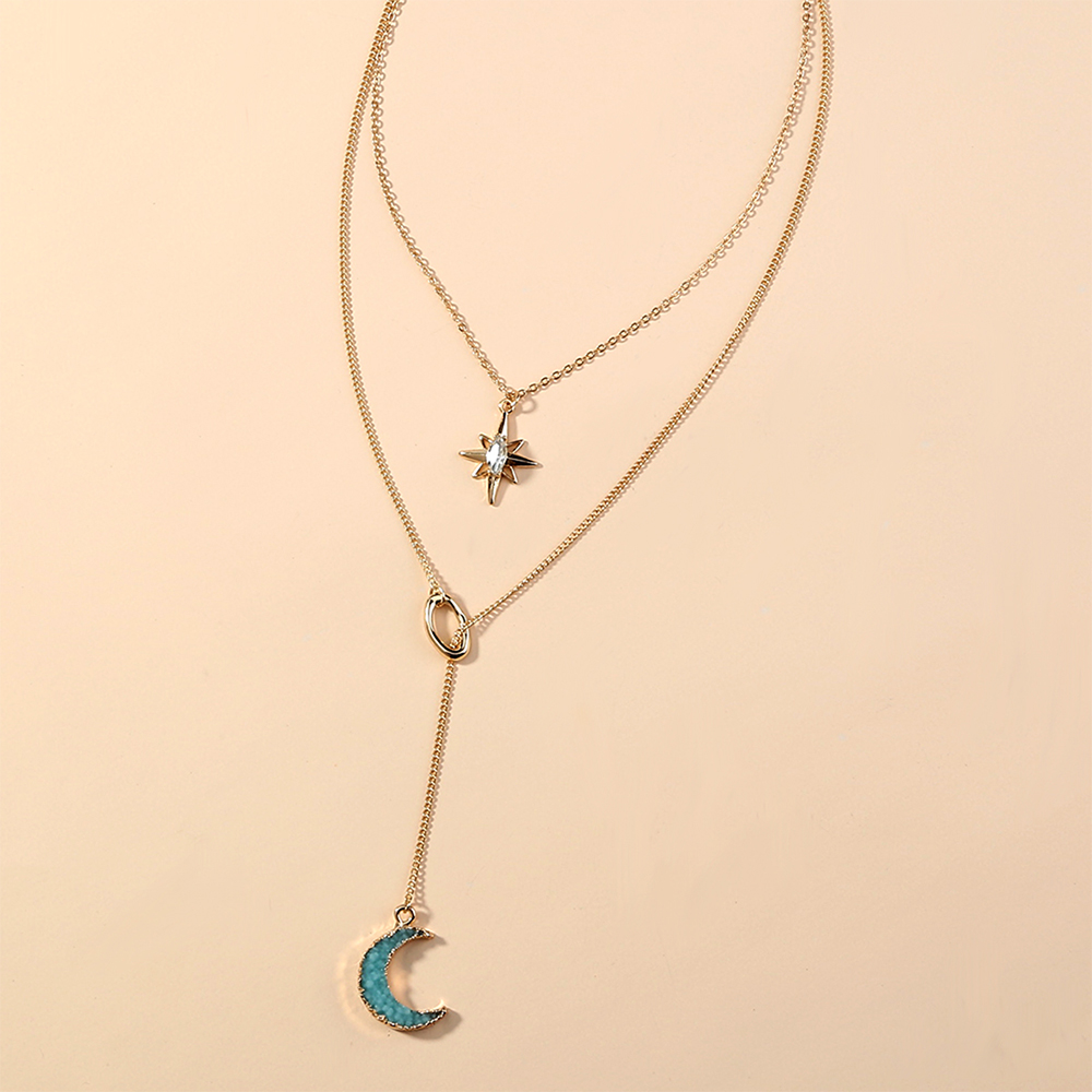 Creative Fashion Horse Eye Sun Clavicle Chain Resin Tassel Moon Alloy Necklace display picture 3