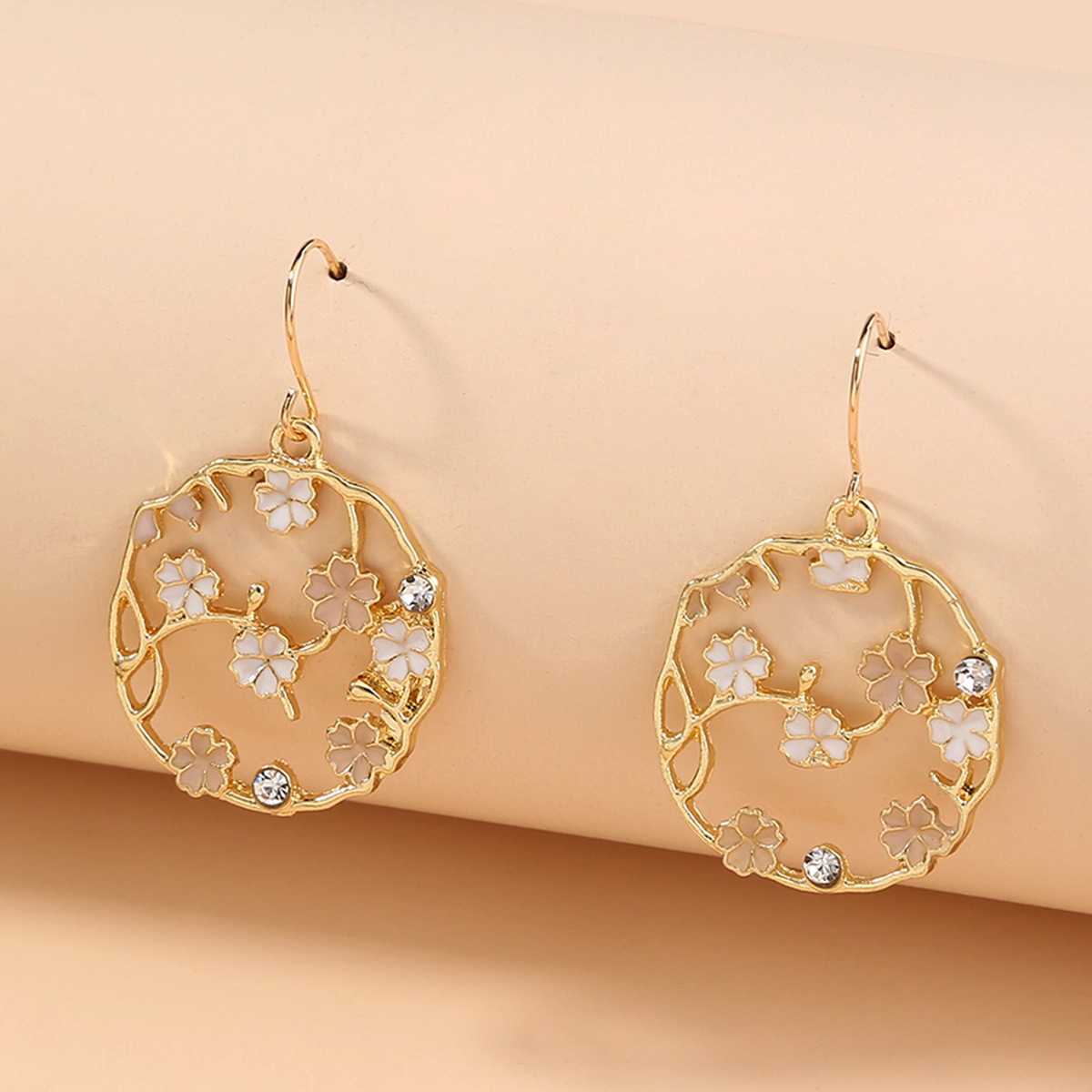 Fashion Creative Round Inlaid Flower Rhinestone Plum Alloy Earrings display picture 3