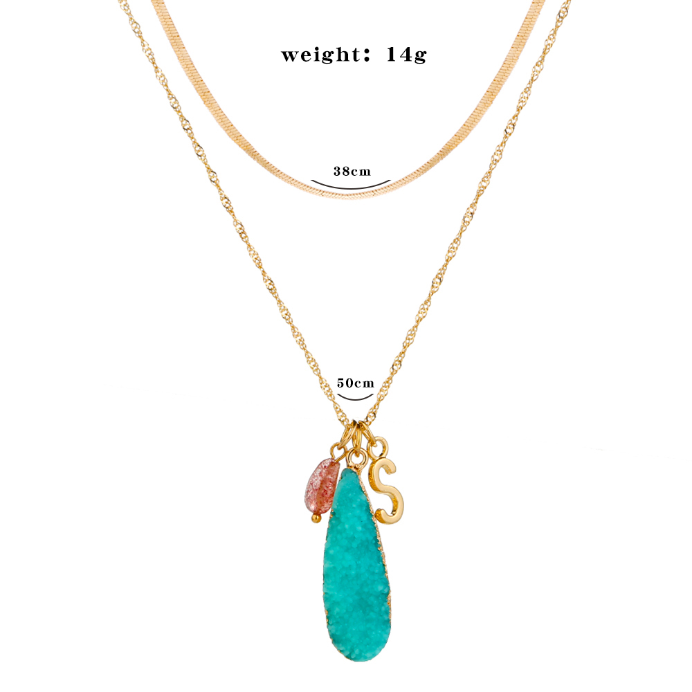 Simple Fashion Letter S Blue Natural Stone Imitated Drop Pendant Double Layer Alloy Necklace display picture 2