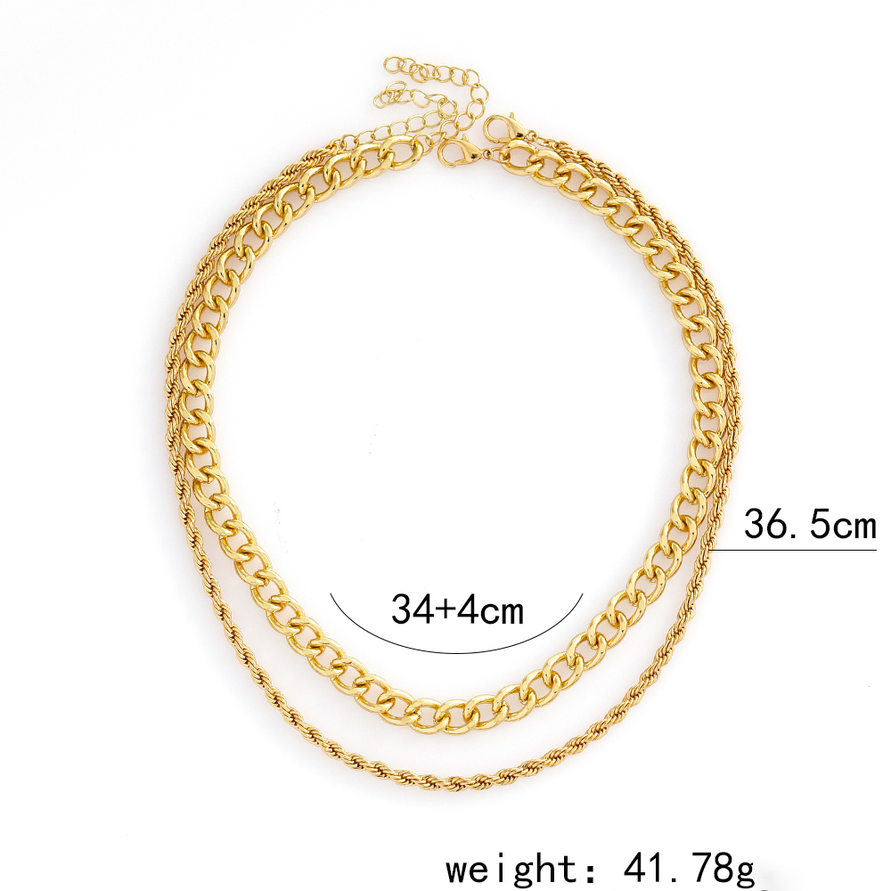 Fashion Elegant Gold Plated Multi-layer Crossed Thick Chain Necklace Women display picture 5