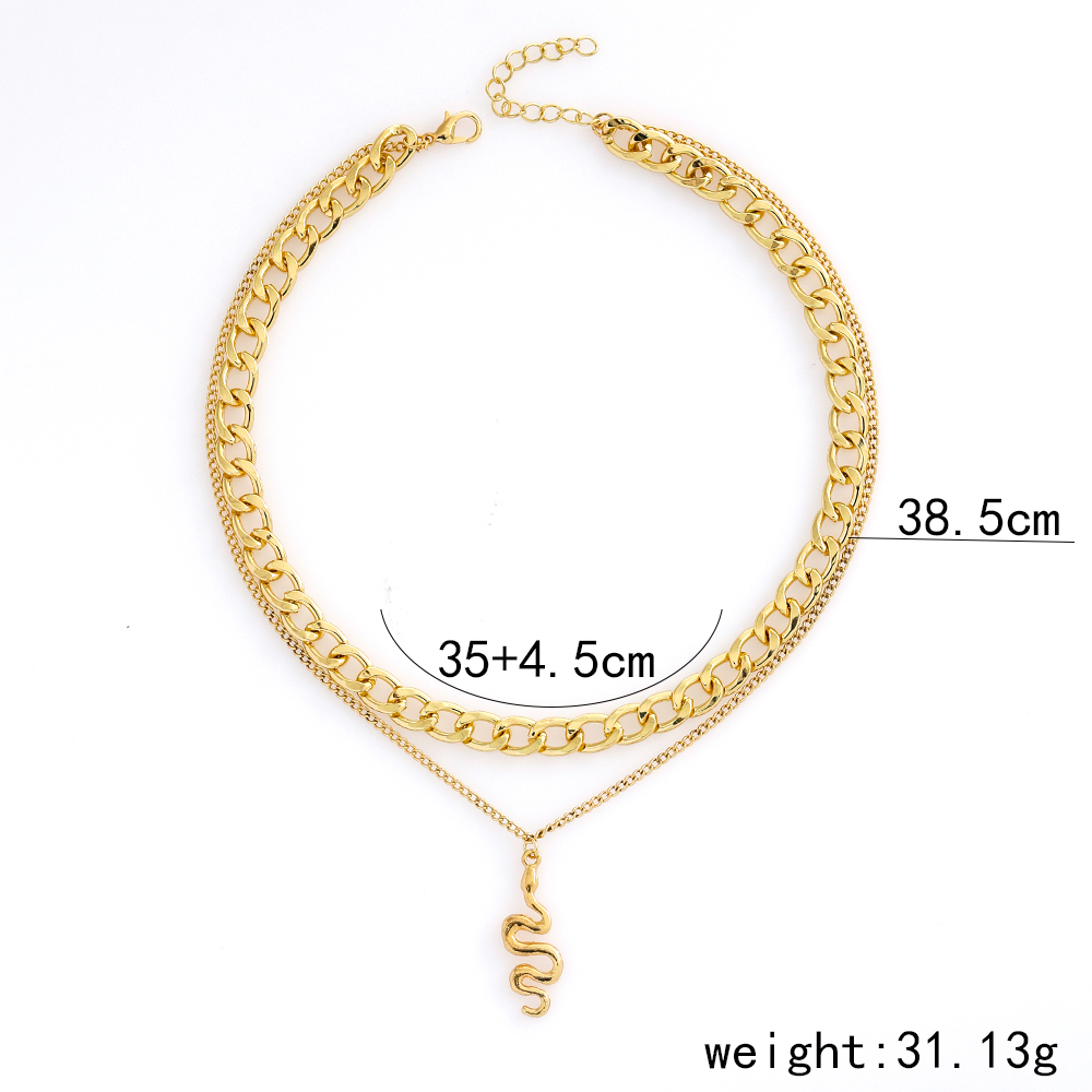 Moda Elegante Chapado En Oro Perla Serpiente Colgante Doble-collar De Cadena Gruesa De Capa display picture 4
