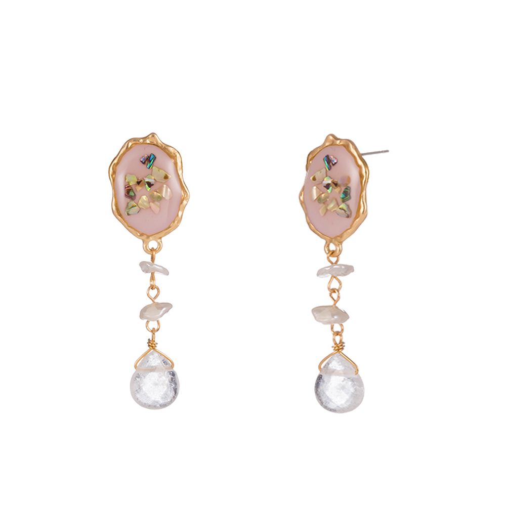 Fashion Creative Irregular Pink Painted Oil Natural Stone Tassel Alloy Earrings display picture 1