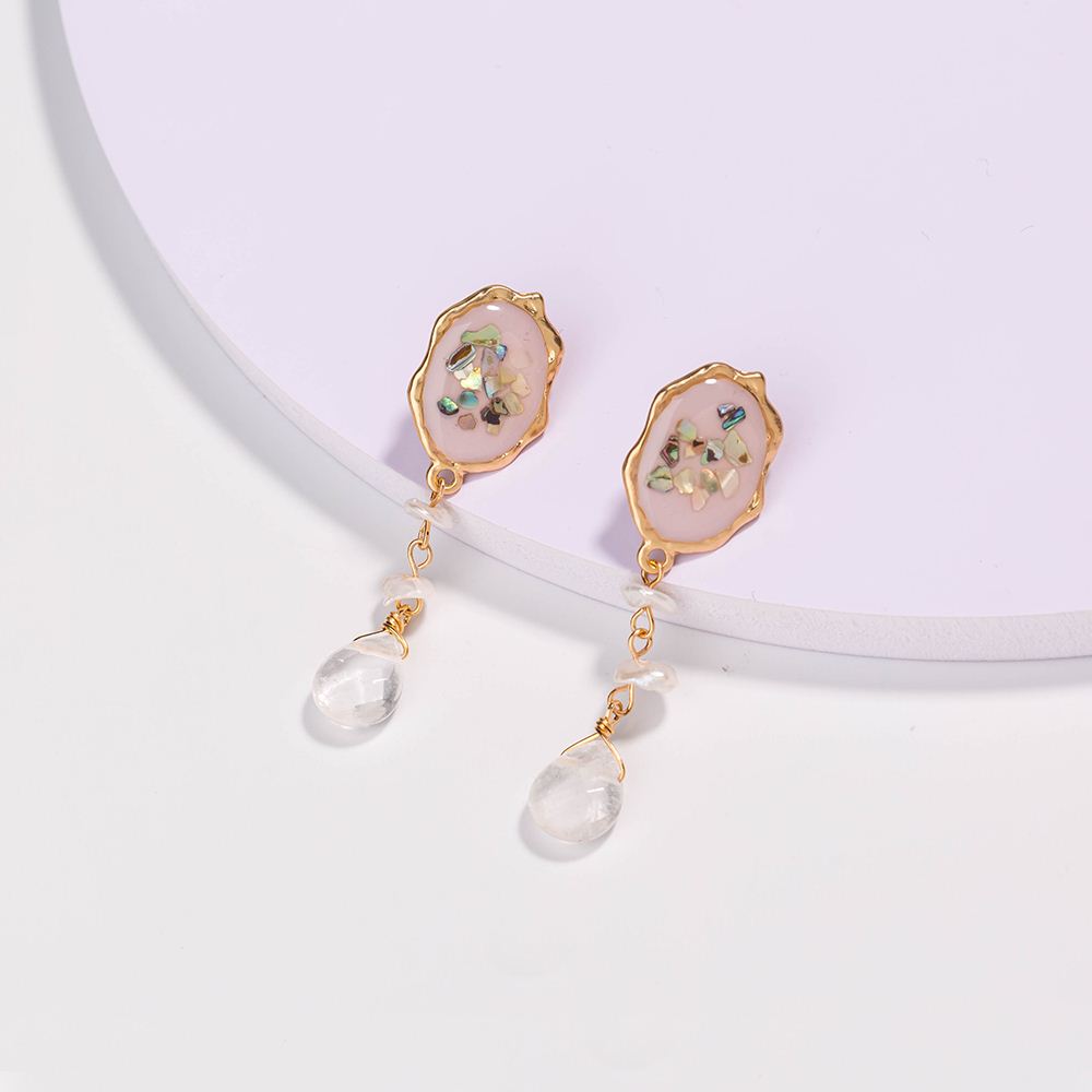 Fashion Creative Irregular Pink Painted Oil Natural Stone Tassel Alloy Earrings display picture 2