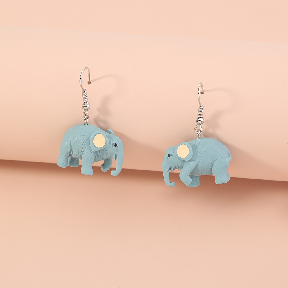 Fashion Cute Simple Light Blue Elephant Pendant Resin Earrings display picture 2