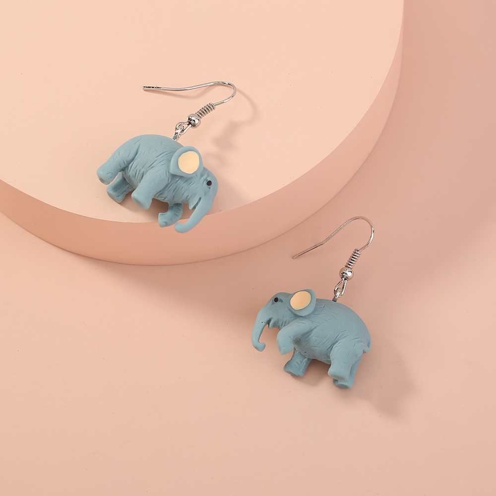 Fashion Cute Simple Light Blue Elephant Pendant Resin Earrings display picture 1