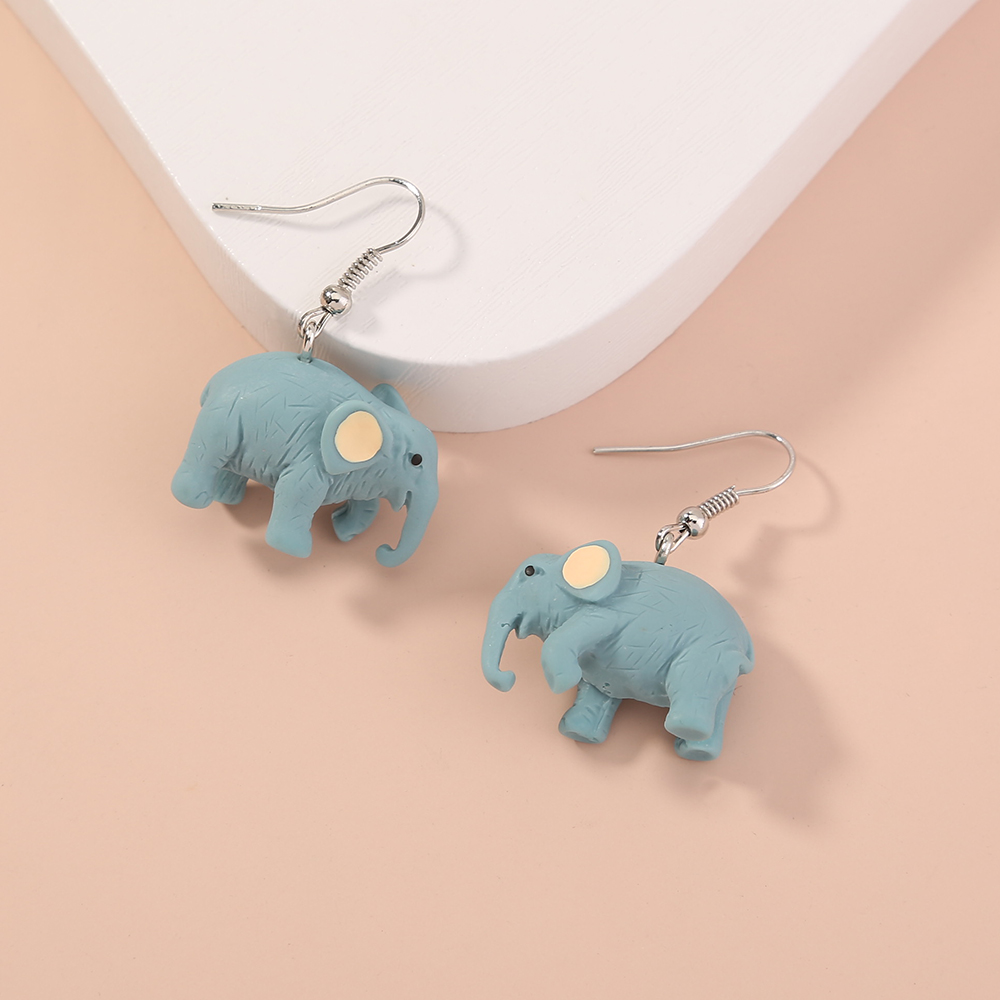 Fashion Cute Simple Light Blue Elephant Pendant Resin Earrings display picture 4