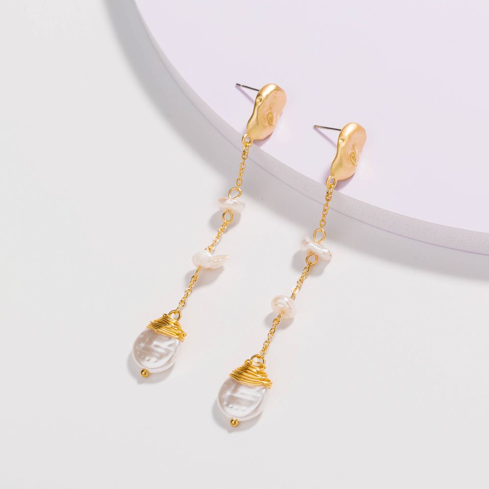 Fashion Simple Special-shaped Imitation Pure White Pearl Tassel Alloy Earrings display picture 4