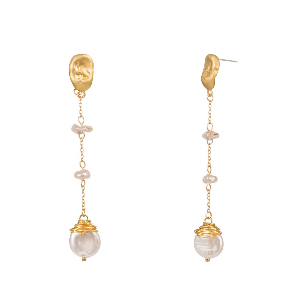 Fashion Simple Special-shaped Imitation Pure White Pearl Tassel Alloy Earrings display picture 1