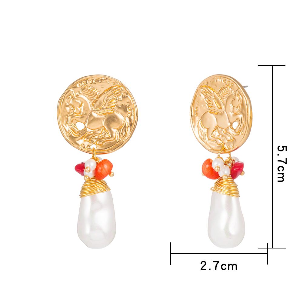 Ethnic Style Round Horse Alloy Inlaid Pearls Earrings 1 Pair display picture 4