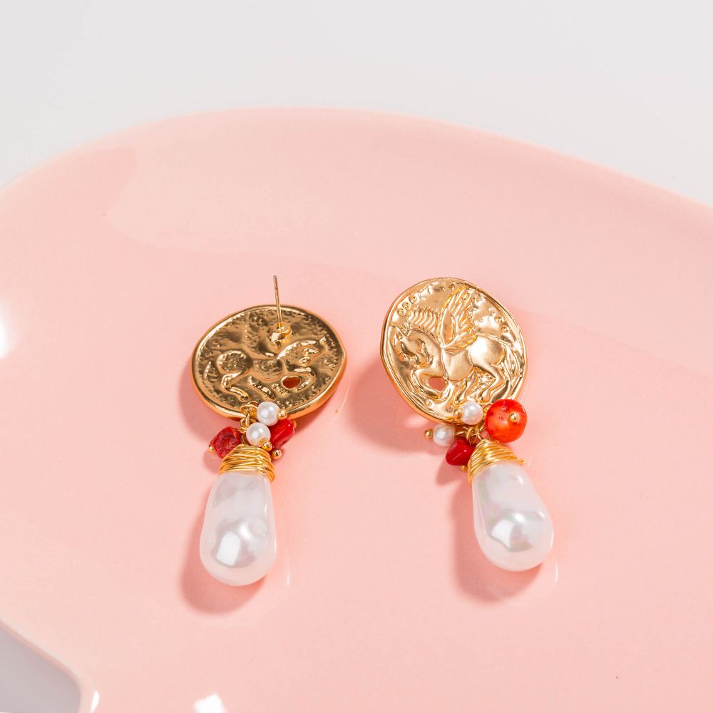 Ethnic Style Round Horse Alloy Inlaid Pearls Earrings 1 Pair display picture 7