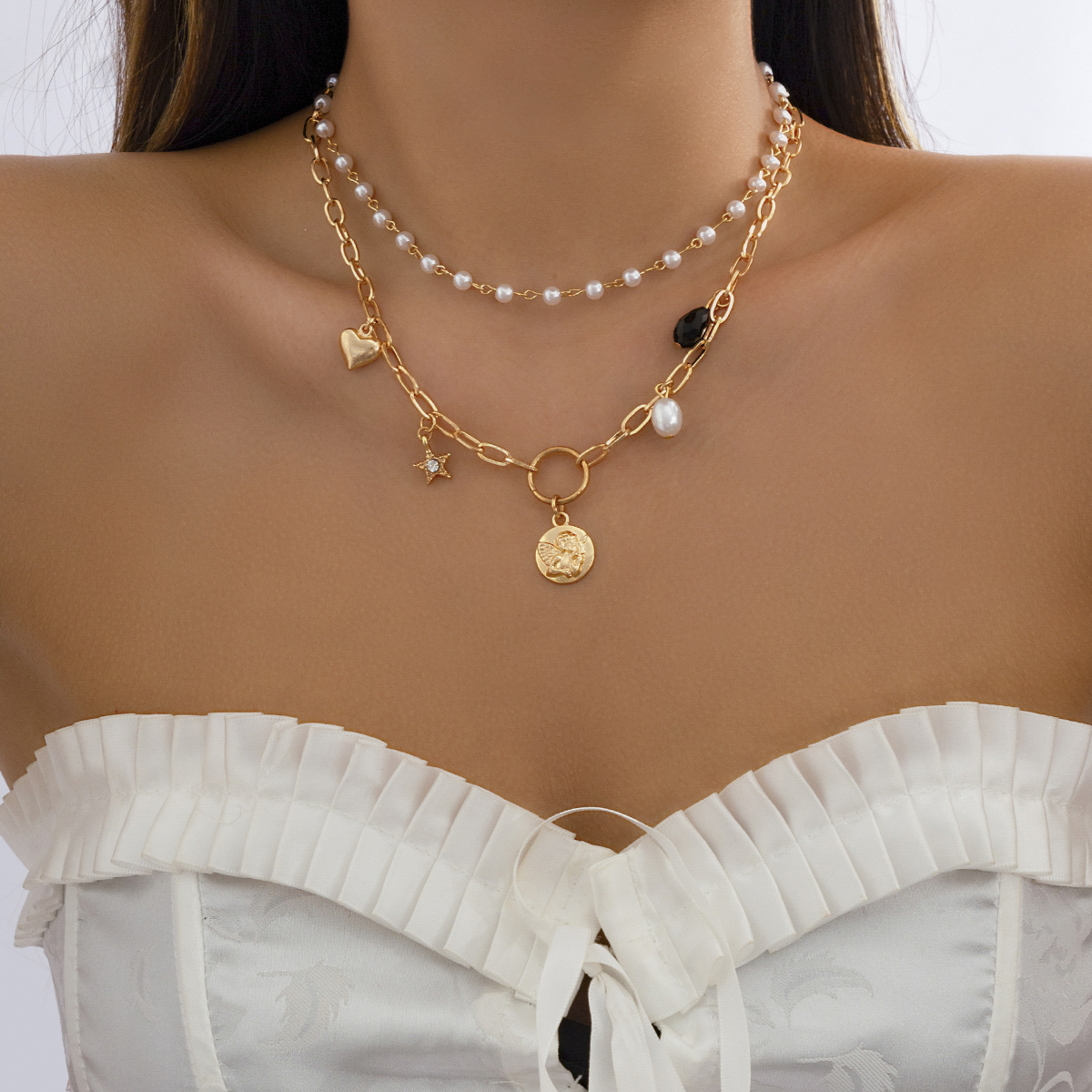 Mode Stern Liebes Typ Imitation Perlen Legierung Diamant Halskette display picture 2