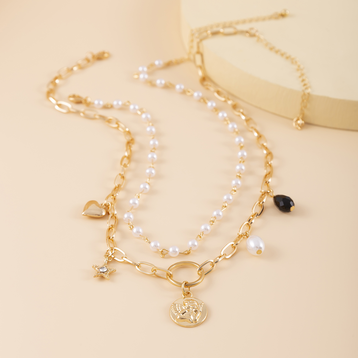 Fashion Star Heart Shape Imitation Pearl Alloy Diamond Necklace display picture 6