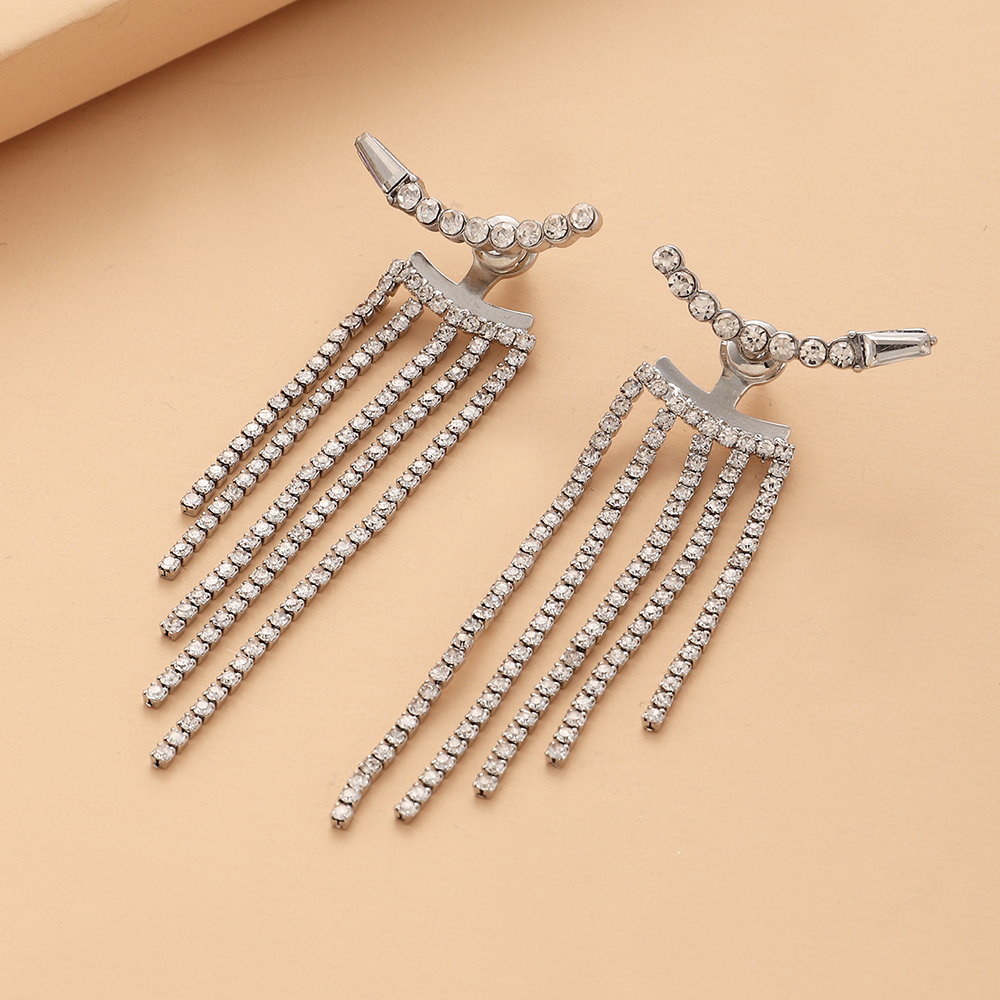 Elegant Fashion Tassel Iron Artificial Rhinestones Earrings display picture 3