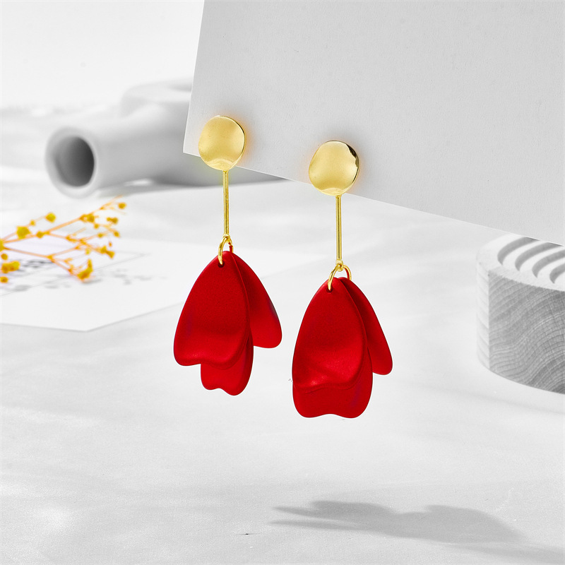 New Style Fashion Red Blue Petal Leaf Pendant Earrings display picture 4