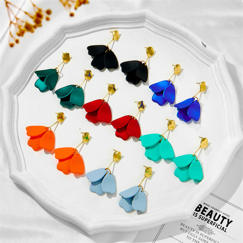 New Style Fashion Red Blue Petal Leaf Pendant Earrings display picture 6