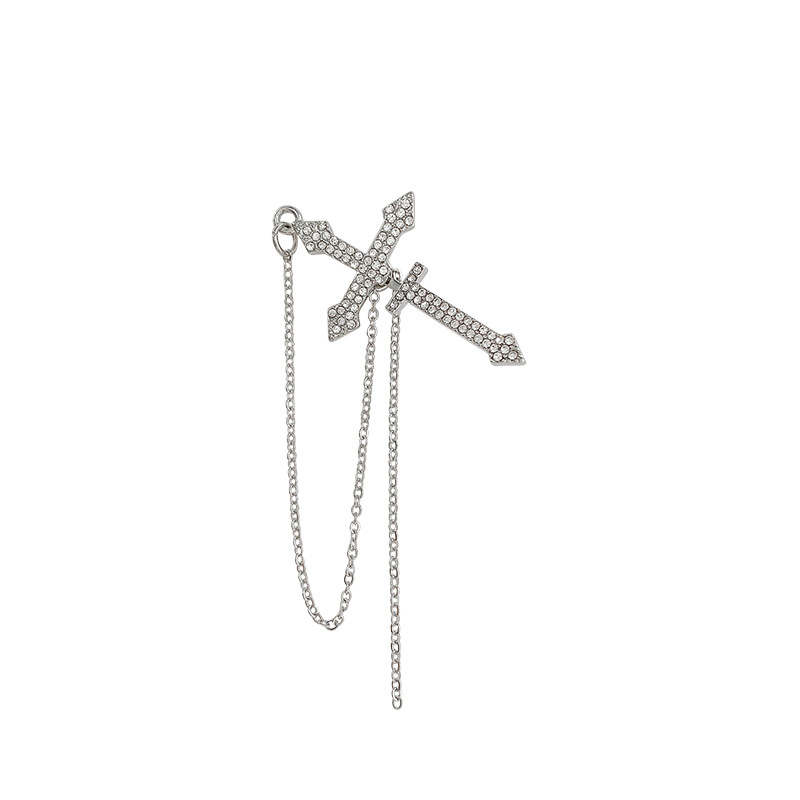 Fashion New Style Cross Diamond-embedded Tassel Alloy Earrings display picture 1