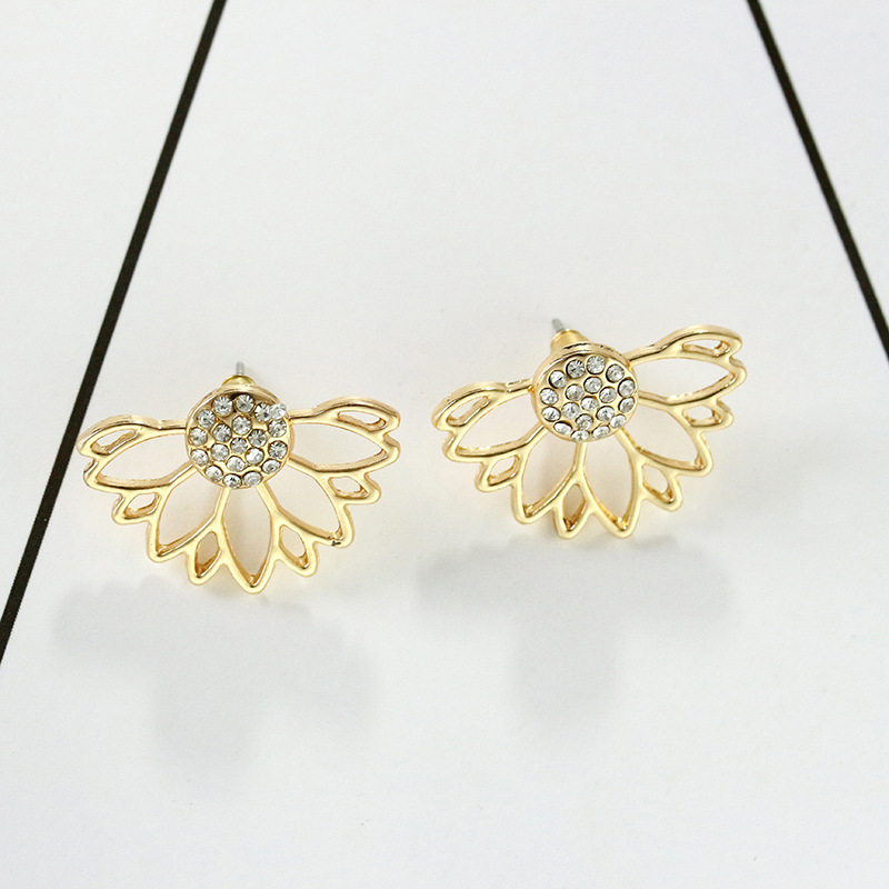 Wholesale Jewelry 1 Pair Simple Style Lotus Alloy Artificial Diamond Gold Plated Silver Plated Ear Studs display picture 3