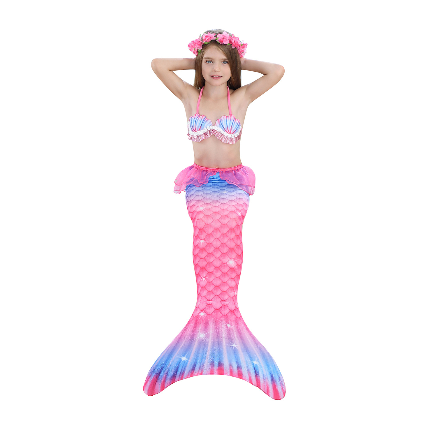 New Style Gradient Color Children's Mermaid Tail Swimsuit Three-piece Suit display picture 3