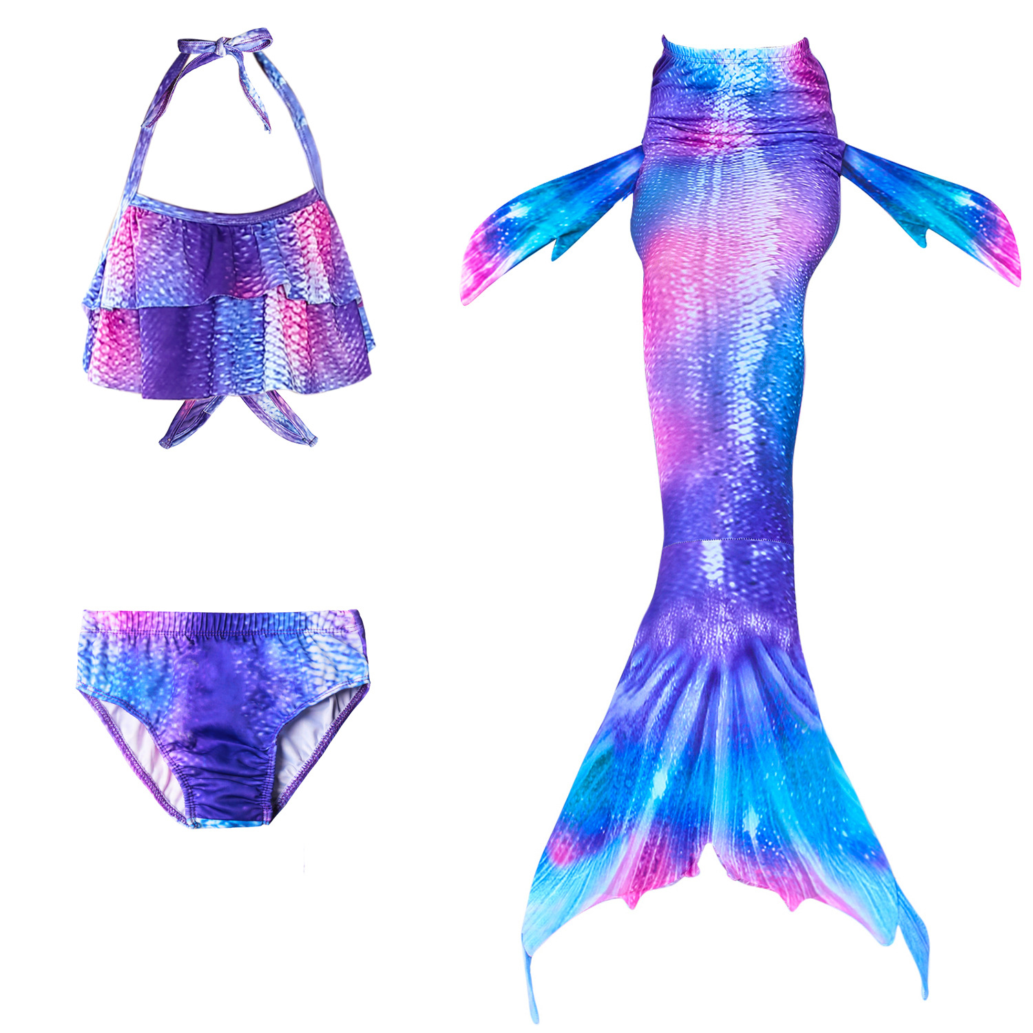 New Style Colorful Children's Mermaid Tail Shape Swimsuit Three-piece Suit display picture 1