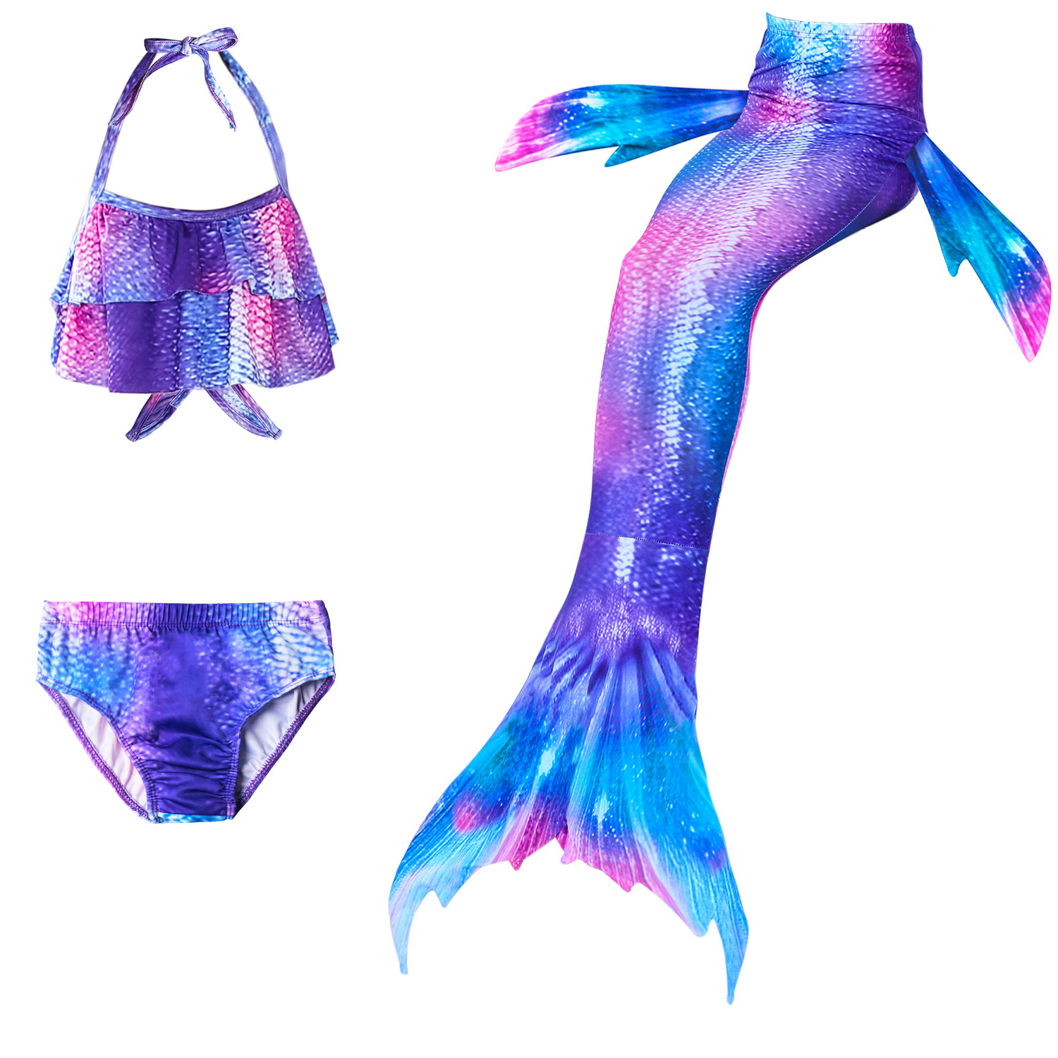 New Style Colorful Children's Mermaid Tail Shape Swimsuit Three-piece Suit display picture 2