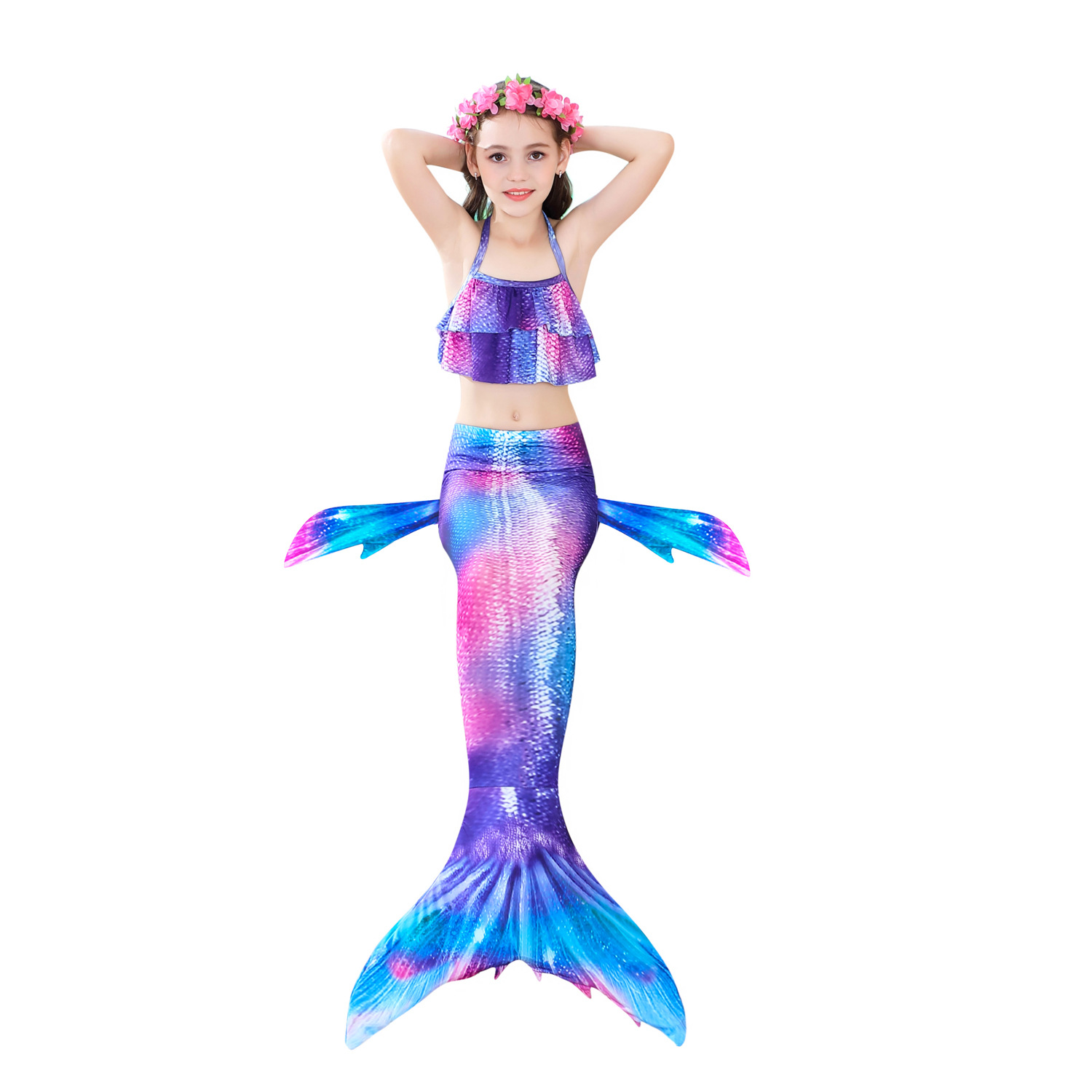 New Style Colorful Children's Mermaid Tail Shape Swimsuit Three-piece Suit display picture 3