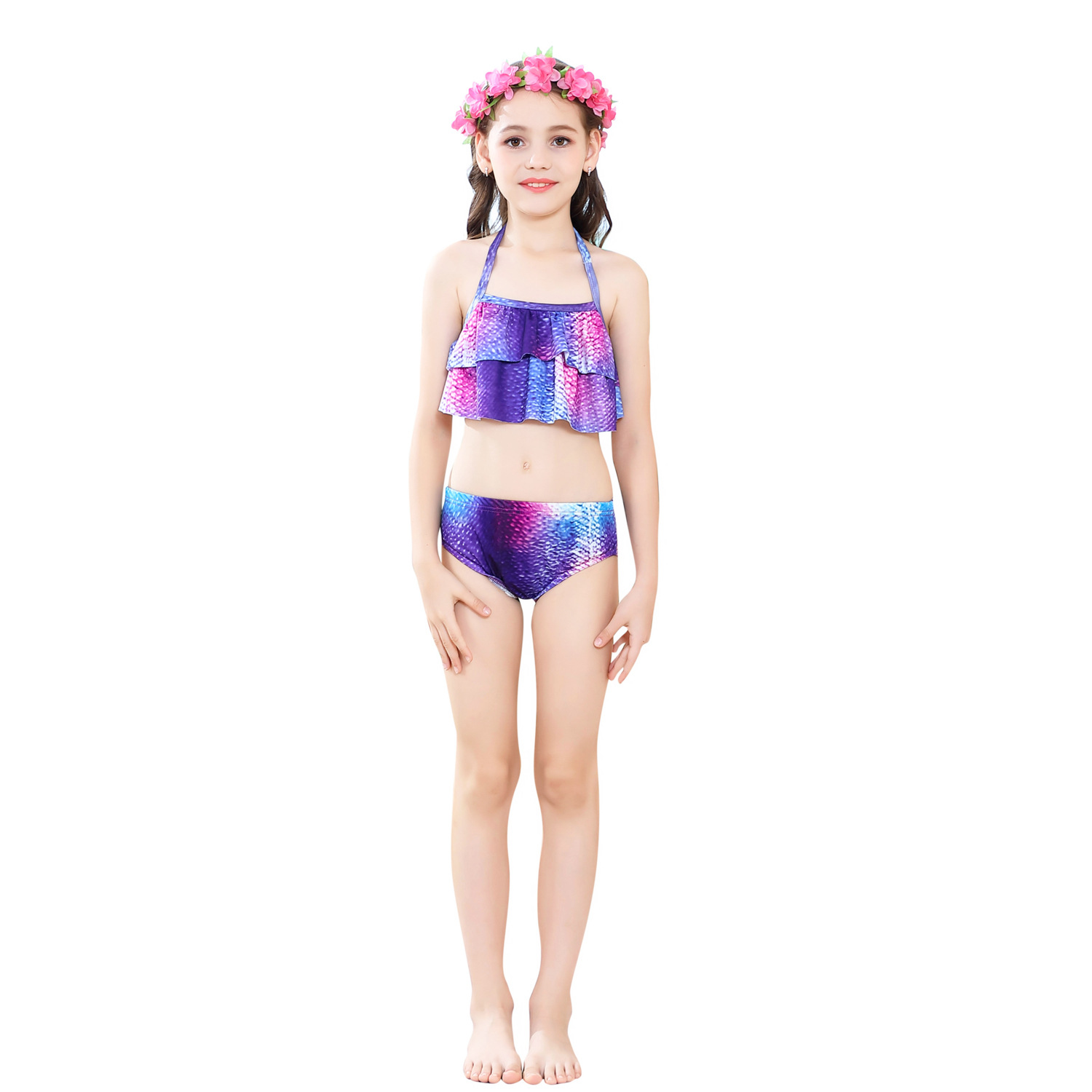 New Style Colorful Children's Mermaid Tail Shape Swimsuit Three-piece Suit display picture 4