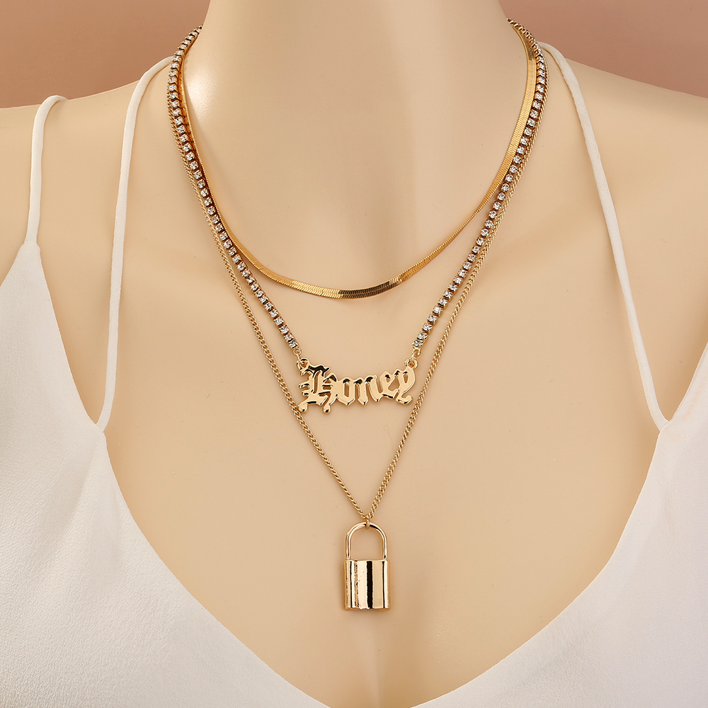 Fashion Letter Lock Alloy Plating No Inlaid Necklace display picture 5