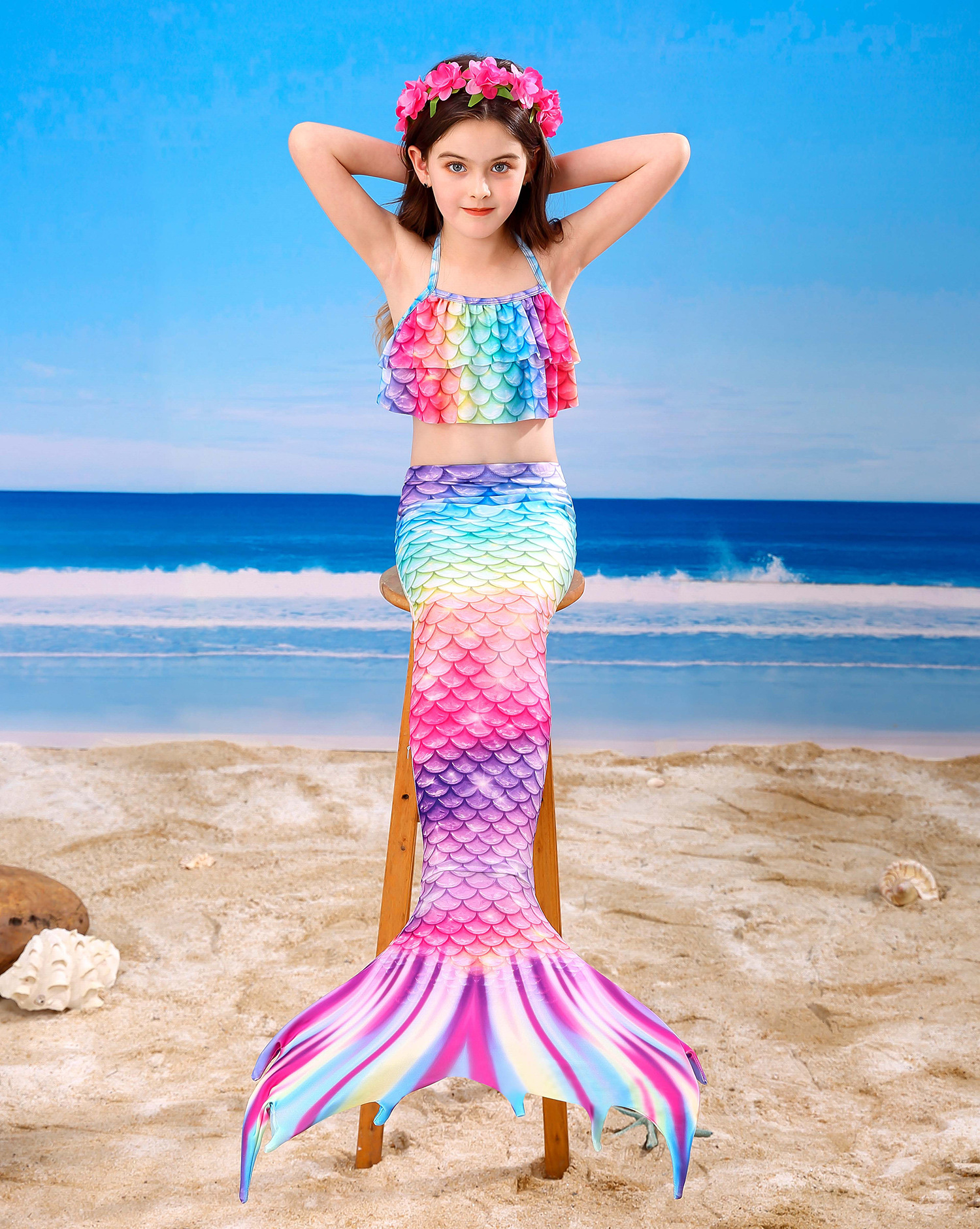 Mermaid Tail Clothes Children Girl Split Swimming Bikini Three-piece Suit display picture 2