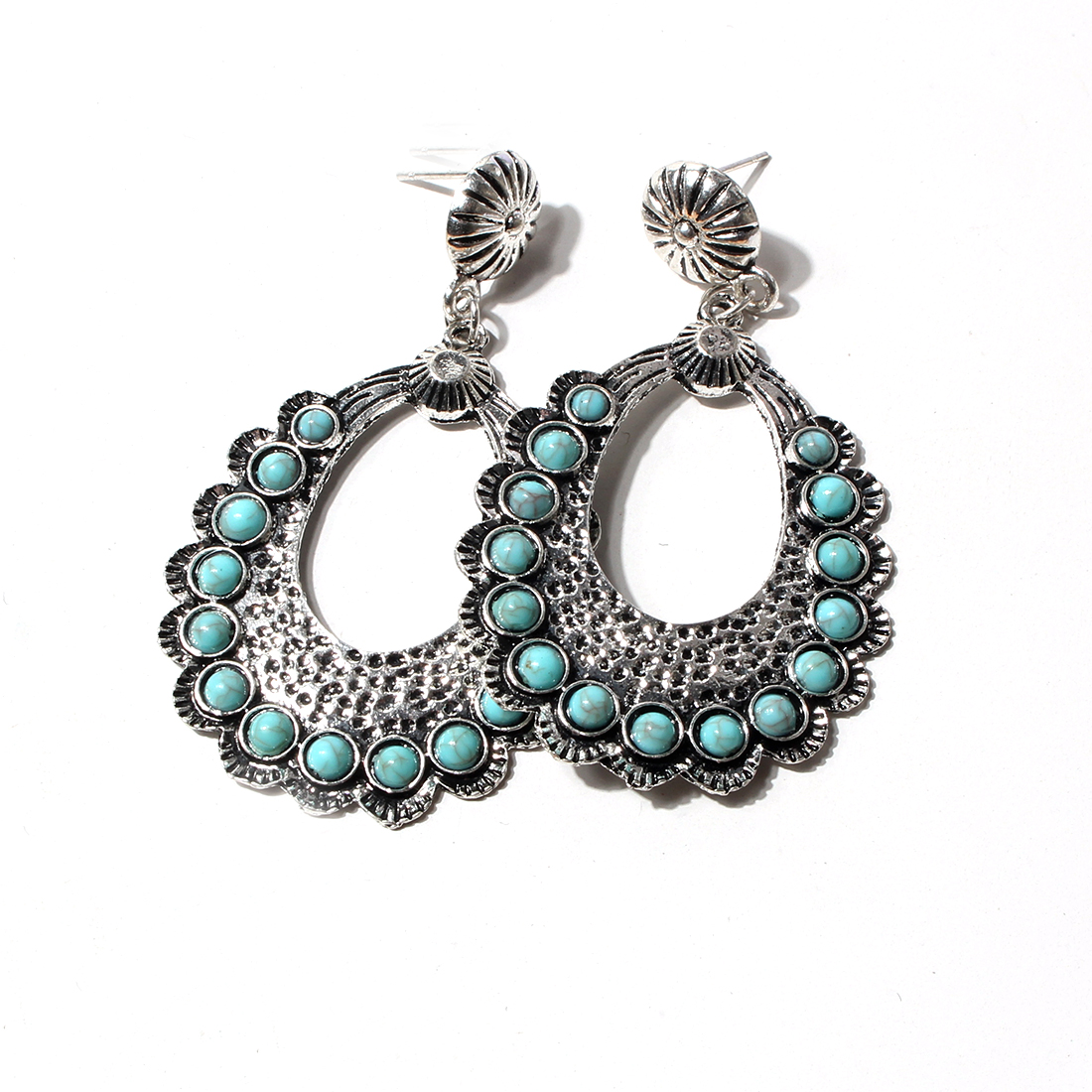 Women's Bohemian Water Drop Synthetic Resin Alloy Turquoise Earrings Inlay Drop Earrings display picture 5