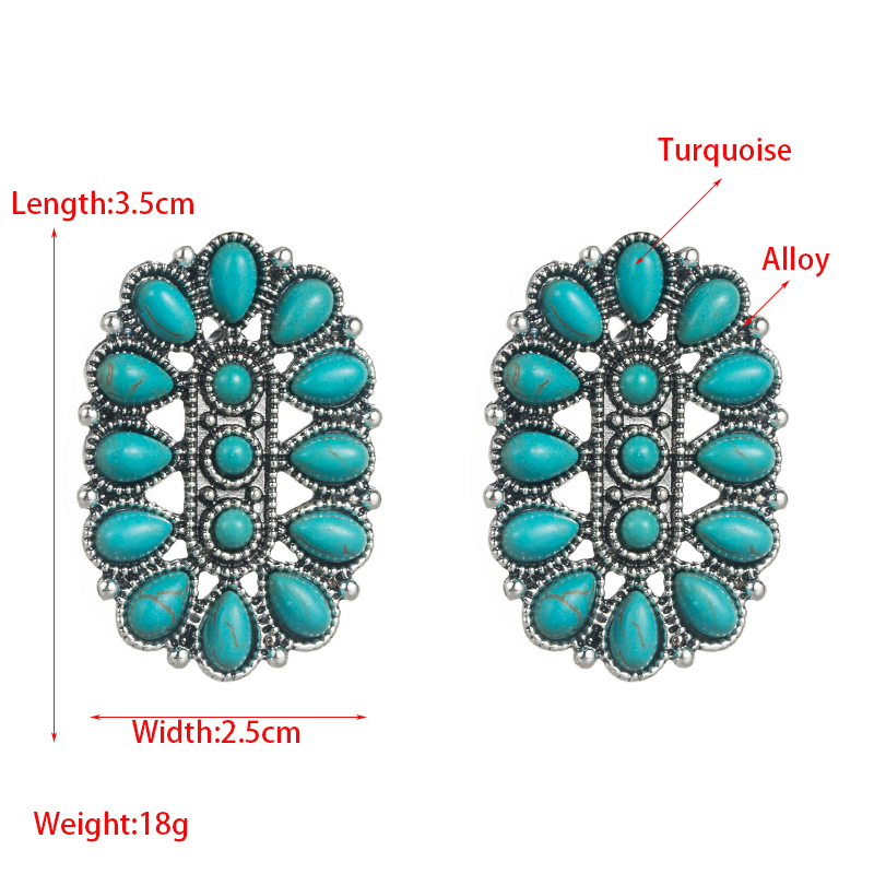 Women's Fashion Geometric Alloy Earrings Inlaid Turquoise Alloy Turquoise Stud Earrings display picture 1
