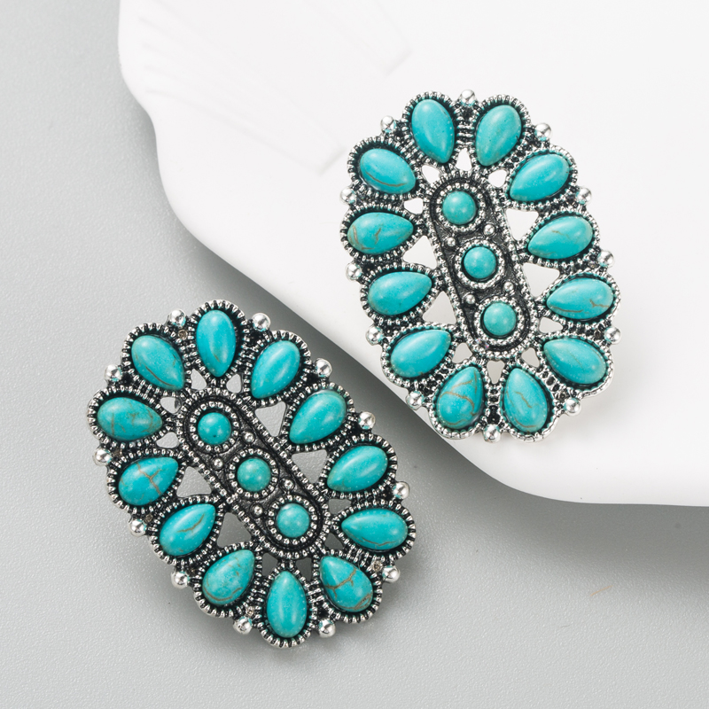 Women's Fashion Geometric Alloy Earrings Inlaid Turquoise Alloy Turquoise Stud Earrings display picture 4