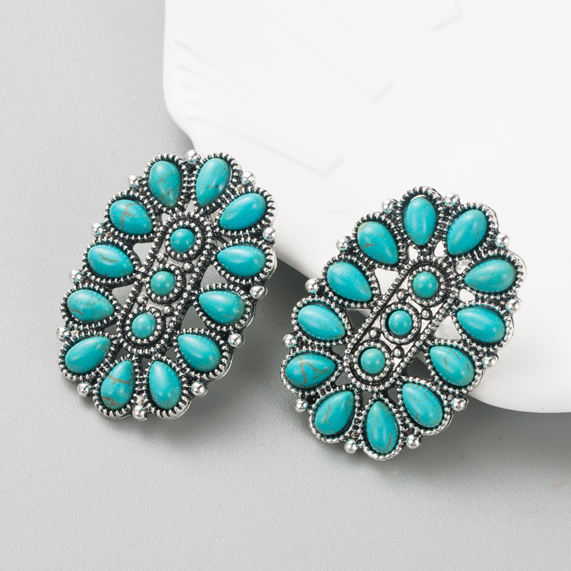 Women's Fashion Geometric Alloy Earrings Inlaid Turquoise Alloy Turquoise Stud Earrings display picture 5
