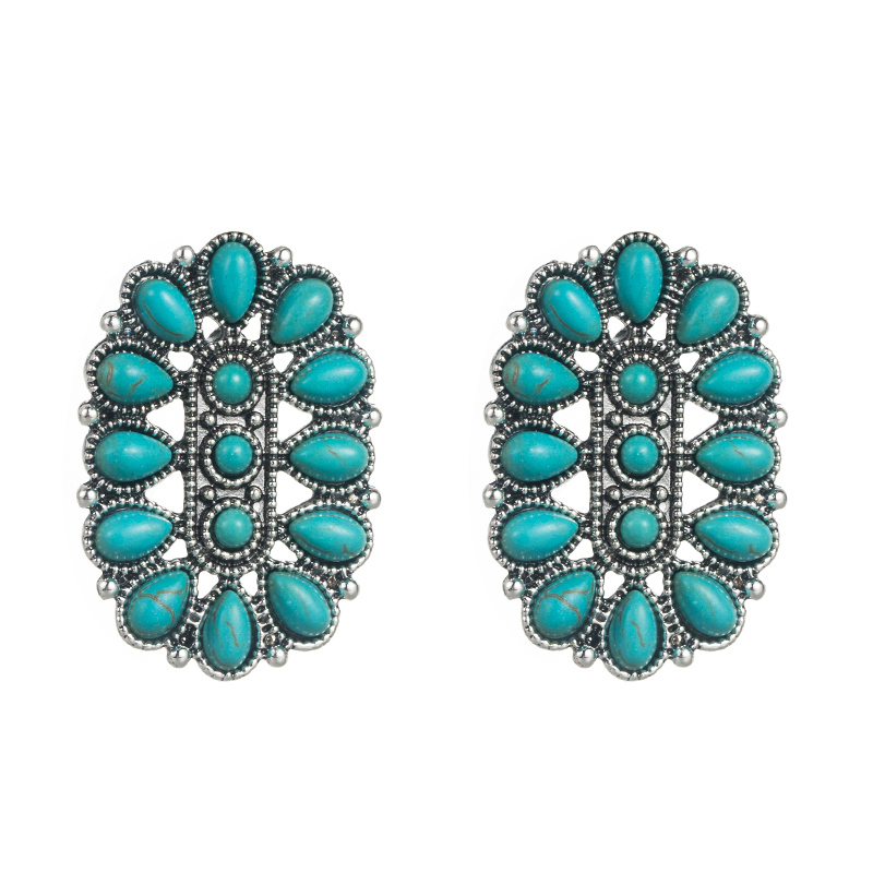 Women's Fashion Geometric Alloy Earrings Inlaid Turquoise Alloy Turquoise Stud Earrings display picture 7