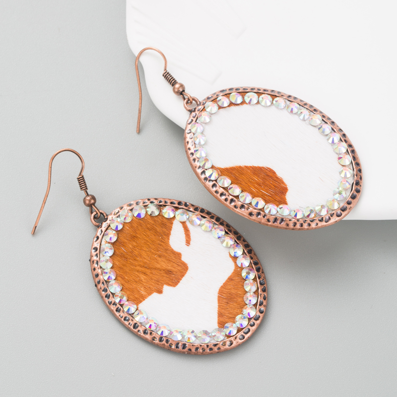 1 Pair Retro Ethnic Style Oval Leopard Inlay Pu Leather Alloy Rhinestones Drop Earrings display picture 5
