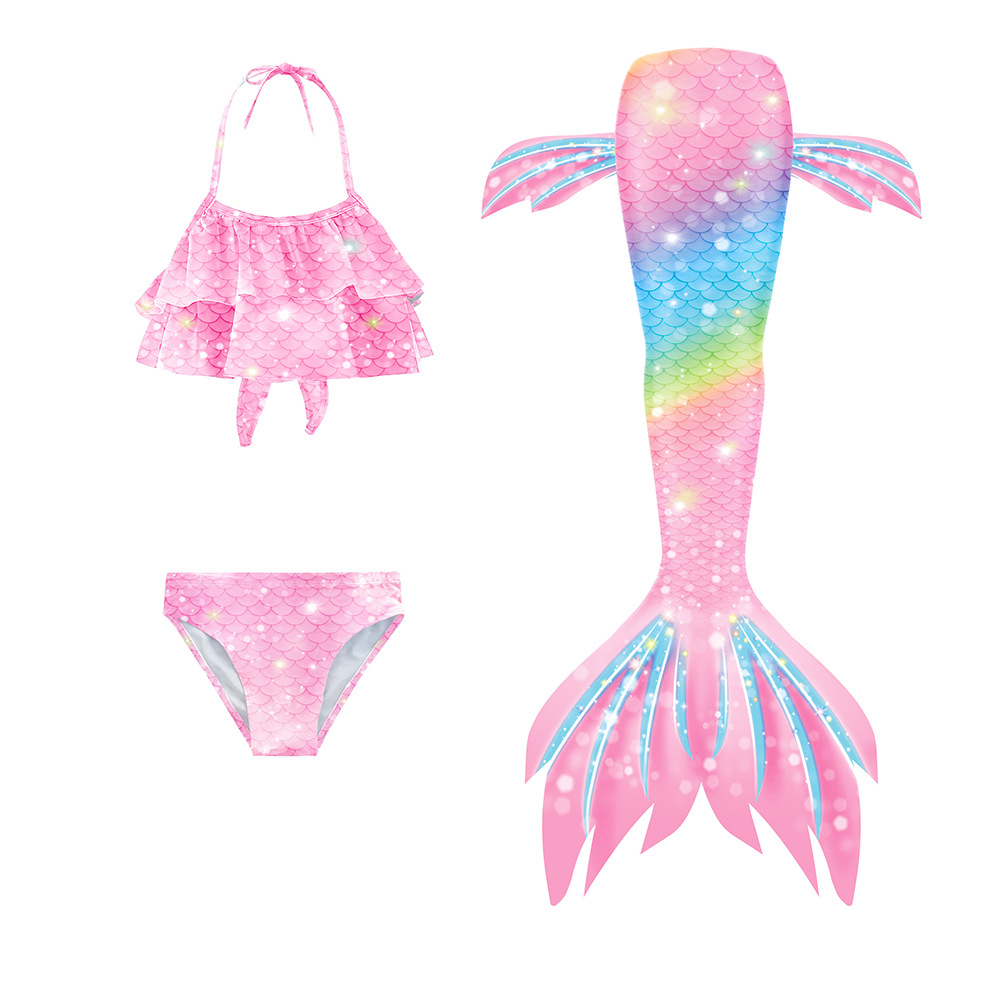 Mermaid Tail Girls' Two-piece Swimsuit Children Three-piece Suit display picture 1