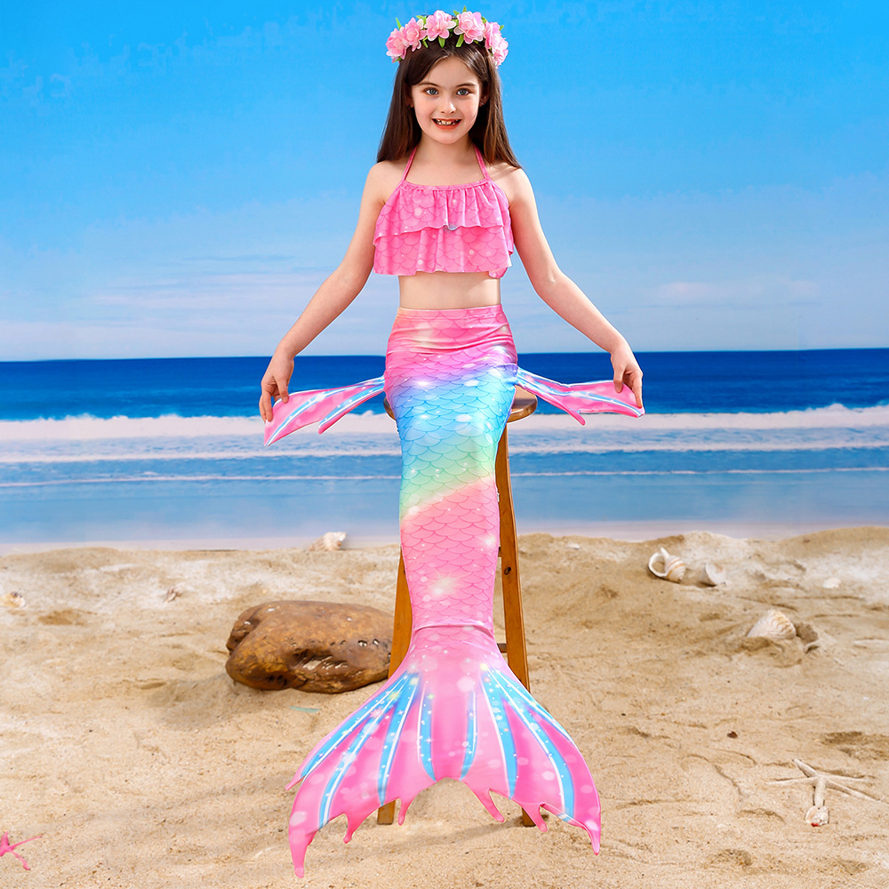 Mermaid Tail Girls' Two-piece Swimsuit Children Three-piece Suit display picture 2