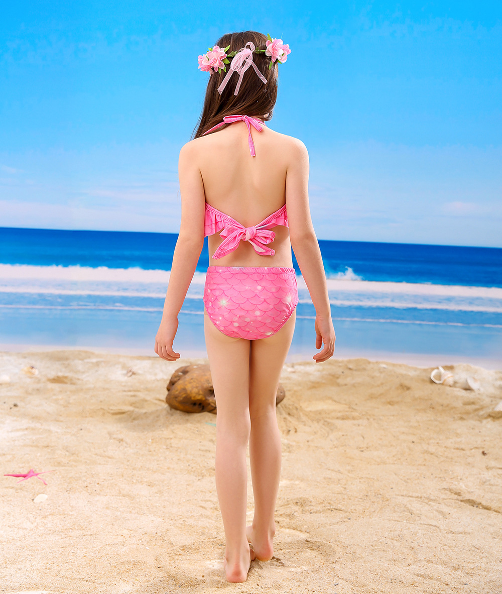 Mermaid Tail Girls' Two-piece Swimsuit Children Three-piece Suit display picture 4
