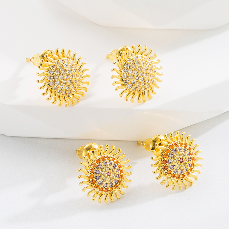 Solid Color Simple Artistic Rhinestone Inlaid Sunflower Ear Studs display picture 1