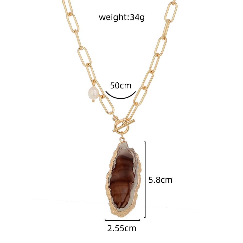 Retro Oval Alloy Pearl Plating Natural Stone Necklace display picture 6