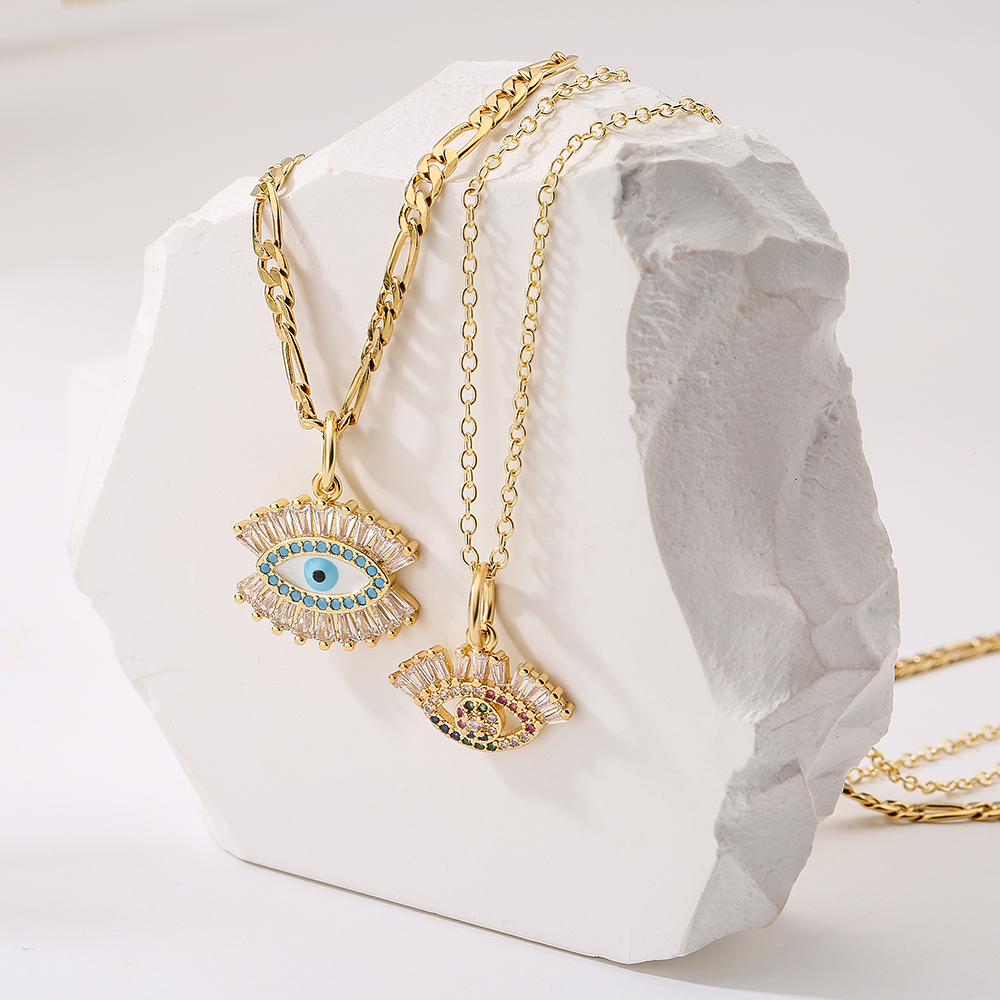 Women's Fashion Devil's Eye Copper Necklace Inlaid Zircon Zircon Copper Necklaces display picture 3