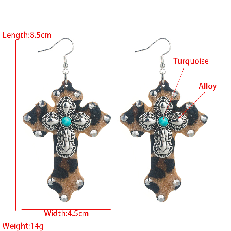Women's Ethnic Style Cross Alloy Turquoise Earrings Inlaid Turquoise Drop Earrings display picture 1