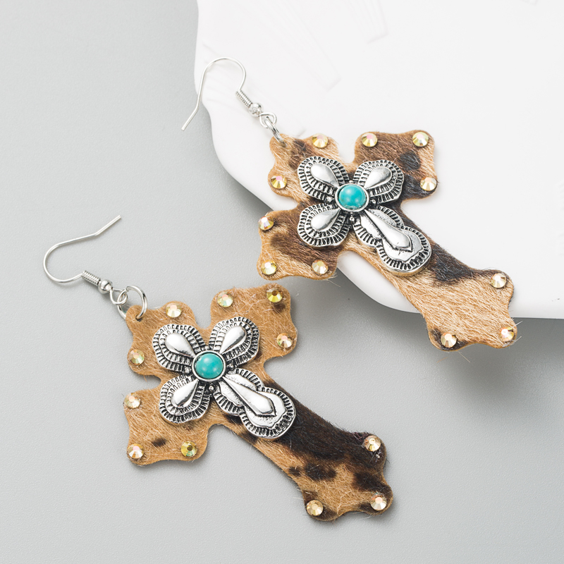 Women's Ethnic Style Cross Alloy Turquoise Earrings Inlaid Turquoise Drop Earrings display picture 3