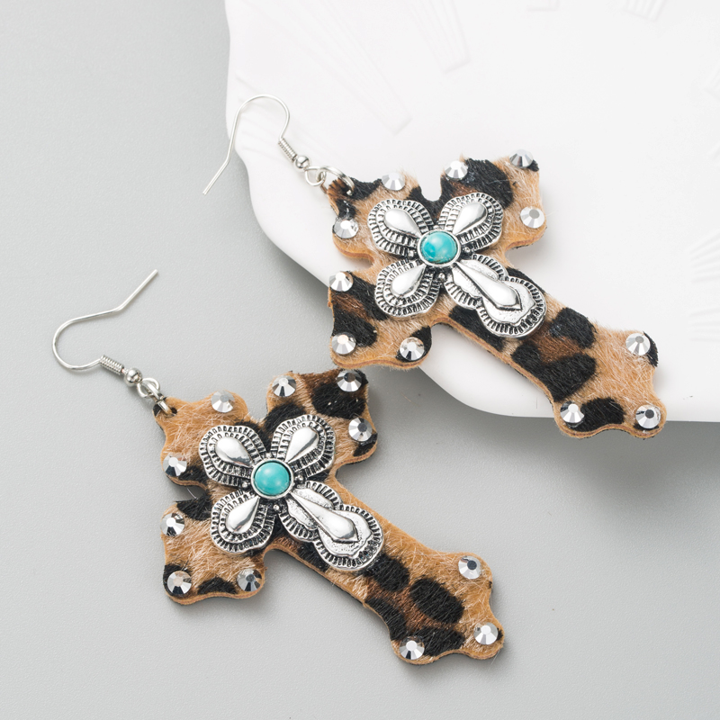 Women's Ethnic Style Cross Alloy Turquoise Earrings Inlaid Turquoise Drop Earrings display picture 4