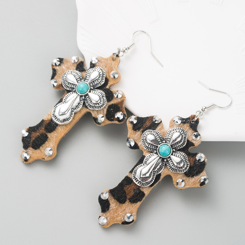 Women's Ethnic Style Cross Alloy Turquoise Earrings Inlaid Turquoise Drop Earrings display picture 6