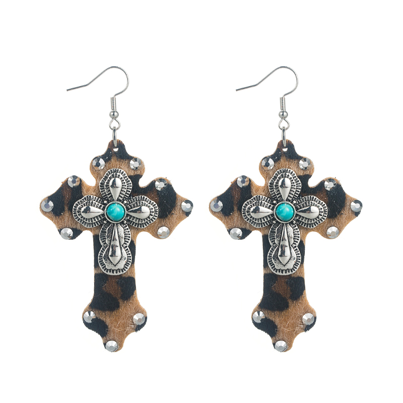 Women's Ethnic Style Cross Alloy Turquoise Earrings Inlaid Turquoise Drop Earrings display picture 8